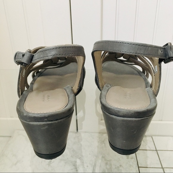Ecco Touch 45 Grey Leather Wedge Heels Sandals - Picture 8 of 14